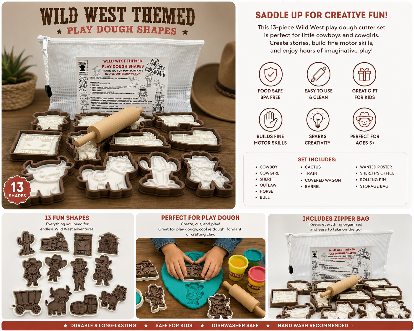 Wild West Themed Kids Play Dough Kit, Sensory Play Kit, Montessori Toy, Gift for Kids, Creative Play Set, Preschool Learning Toy (Copy)