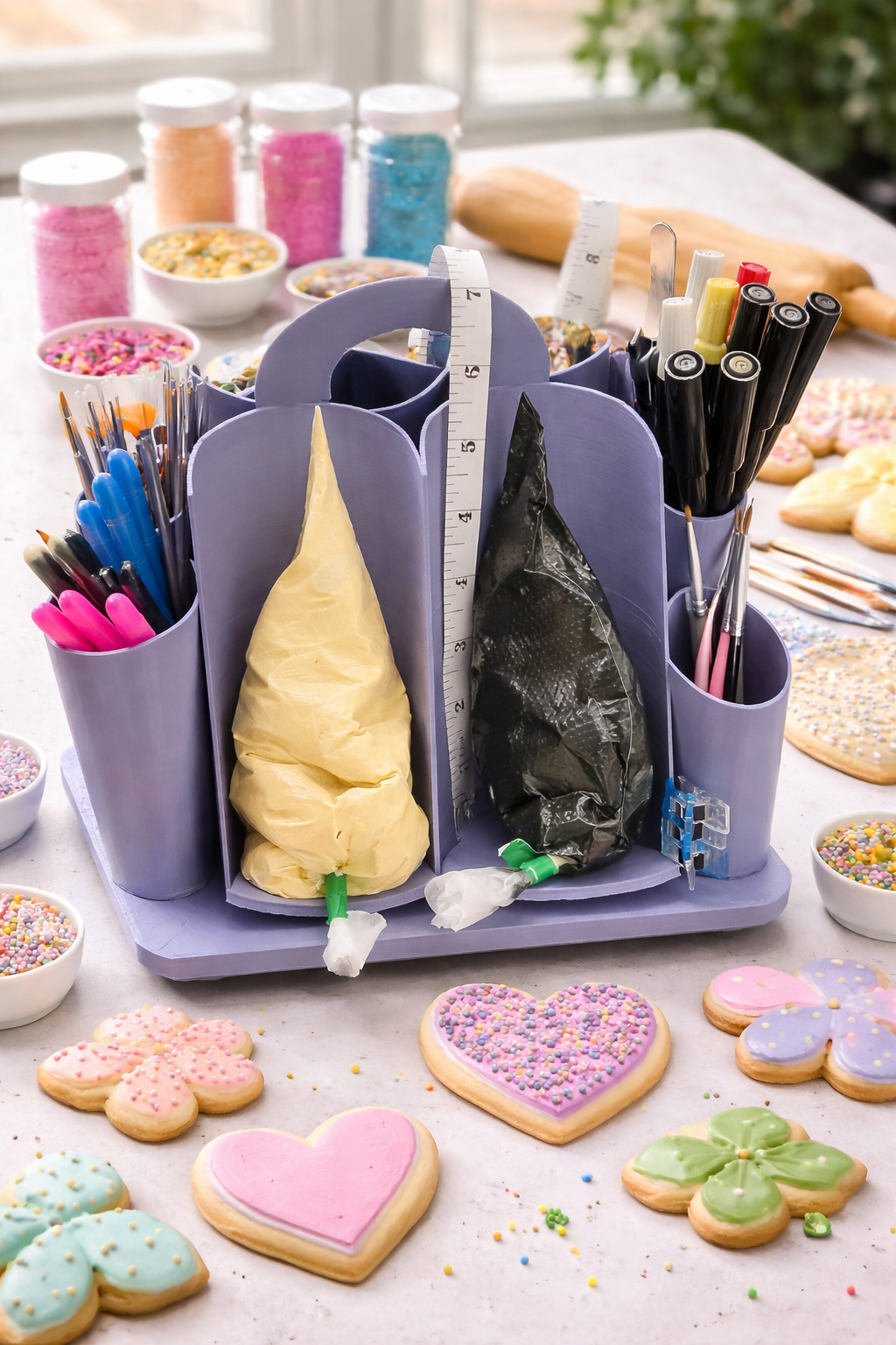 Cookie Decorating Organizer | Icing Bag Holder | Rotating Baking Tool Caddy | Royal Icing Station | 3D Printed Baking Organizer | Cookie Decor Setup l