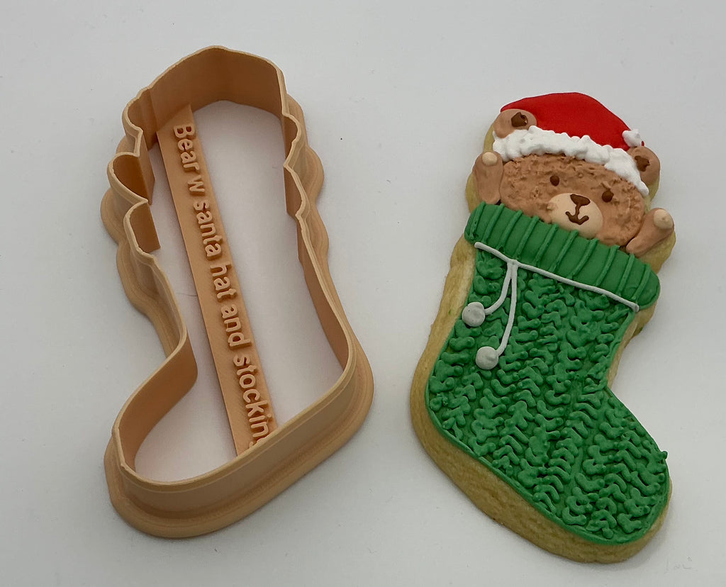 Bear with Santa Hat in Stocking Cookie Cutter (B.23)