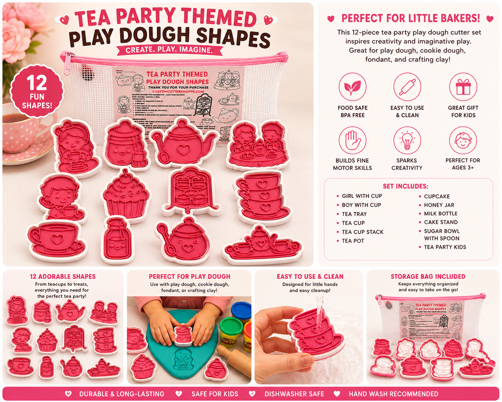 Tea Party Themed Kids Play Dough Kit, Sensory Play Kit, Montessori Toy, Gift for Kids, Creative Play Set, Preschool Learning Toy (Copy)