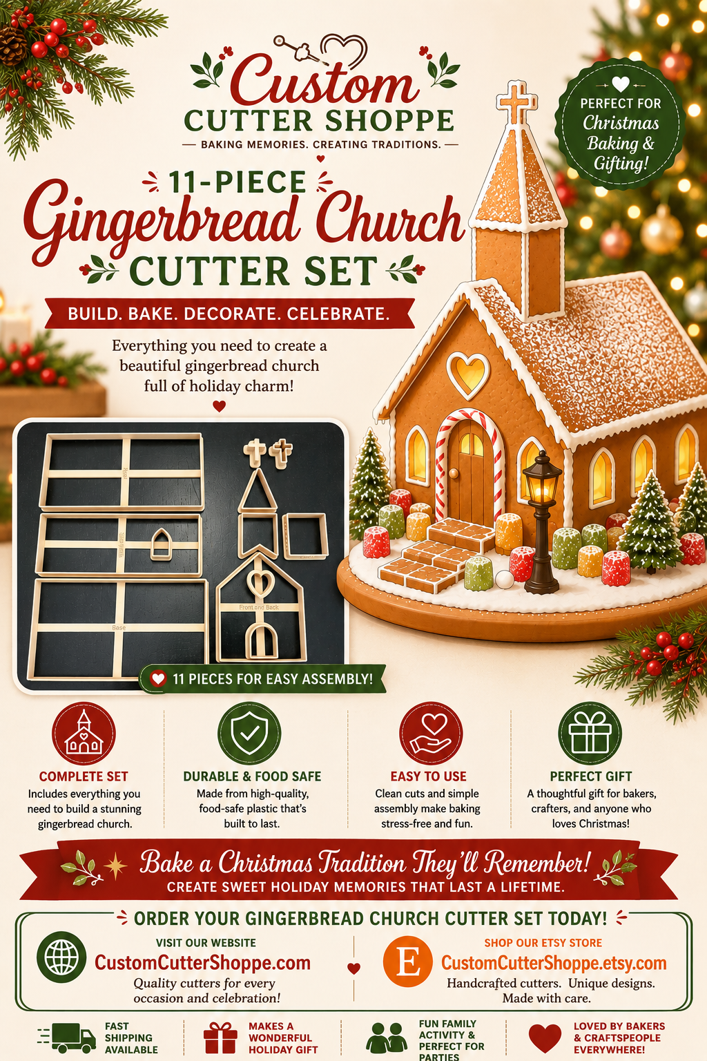 Christmas House Cookie Cutter Set | Gingerbread Village Cookies | Holiday Family Tradition
