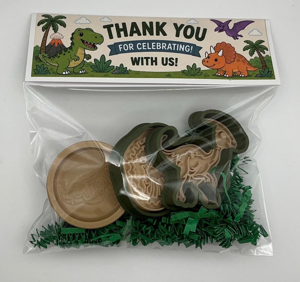 Dinosaur Party Favor Set, Play Dough Kit with 1 dough & 2 Cutters/Stamps, Dinosaur Birthday Goodie Bag, Kids Party Gift, Classroom Treat