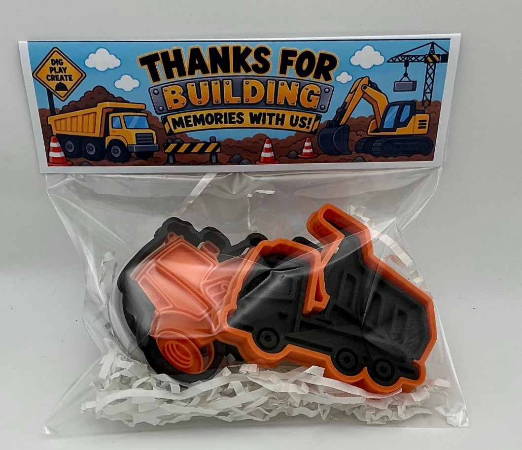 Construction Party Favor Set, Play Dough Kit with 1 dough & 2 Cutters/Stamps, Birthday Goodie Bag, Kids Party Gift, Classroom Treat