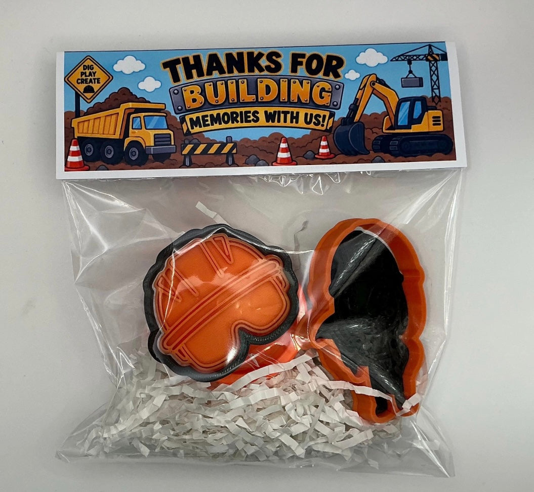 Construction Party Favor Set, Play Dough Kit with 1 dough & 2 Cutters/Stamps, Birthday Goodie Bag, Kids Party Gift, Classroom Treat