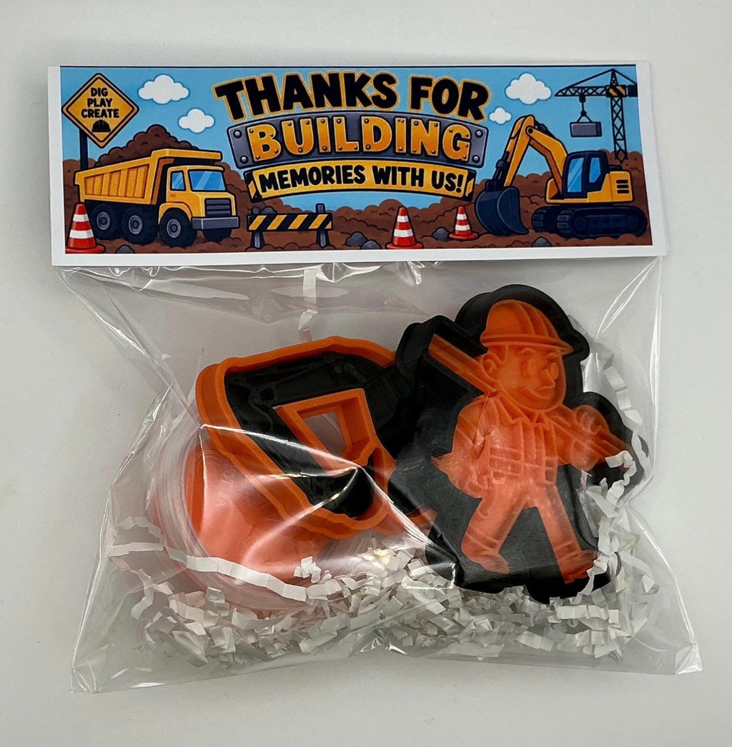 Construction Party Favor Set, Play Dough Kit with 1 dough & 2 Cutters/Stamps, Birthday Goodie Bag, Kids Party Gift, Classroom Treat