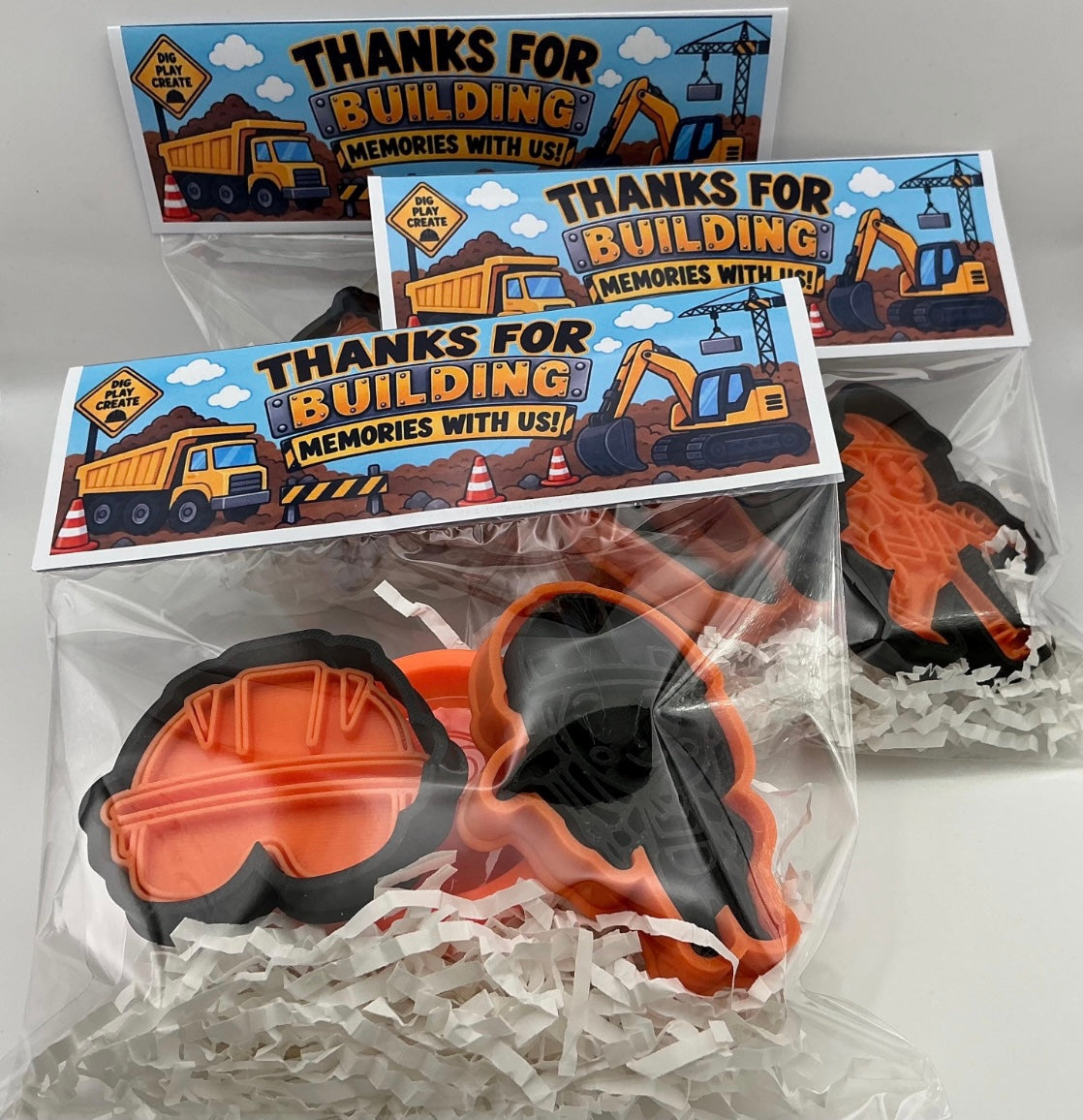 Construction Party Favor Set, Play Dough Kit with 1 dough & 2 Cutters/Stamps, Birthday Goodie Bag, Kids Party Gift, Classroom Treat